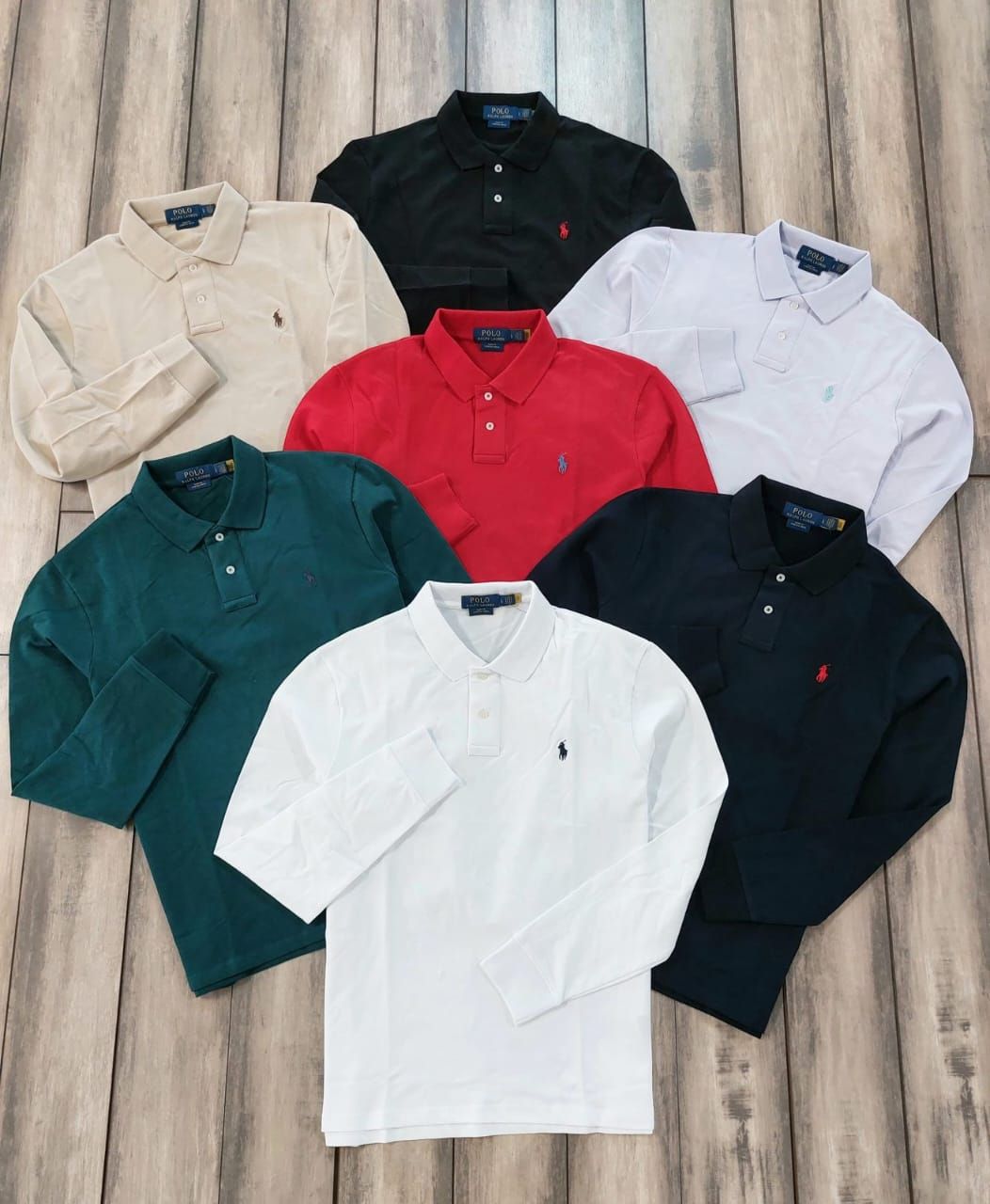 Ralph Lauren Premium Quality Collar Neck Full Sleeve Men&#39;s Polo T-shirt - 53 Pc