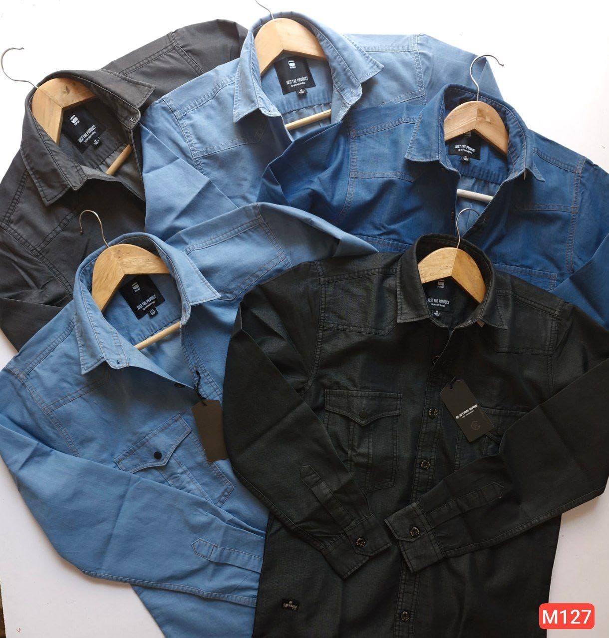 G Star Premium Quality Cotton Double Pocket Collar Neck Full Sleeve Men&#39;s Denim Shirt - 28 Pc