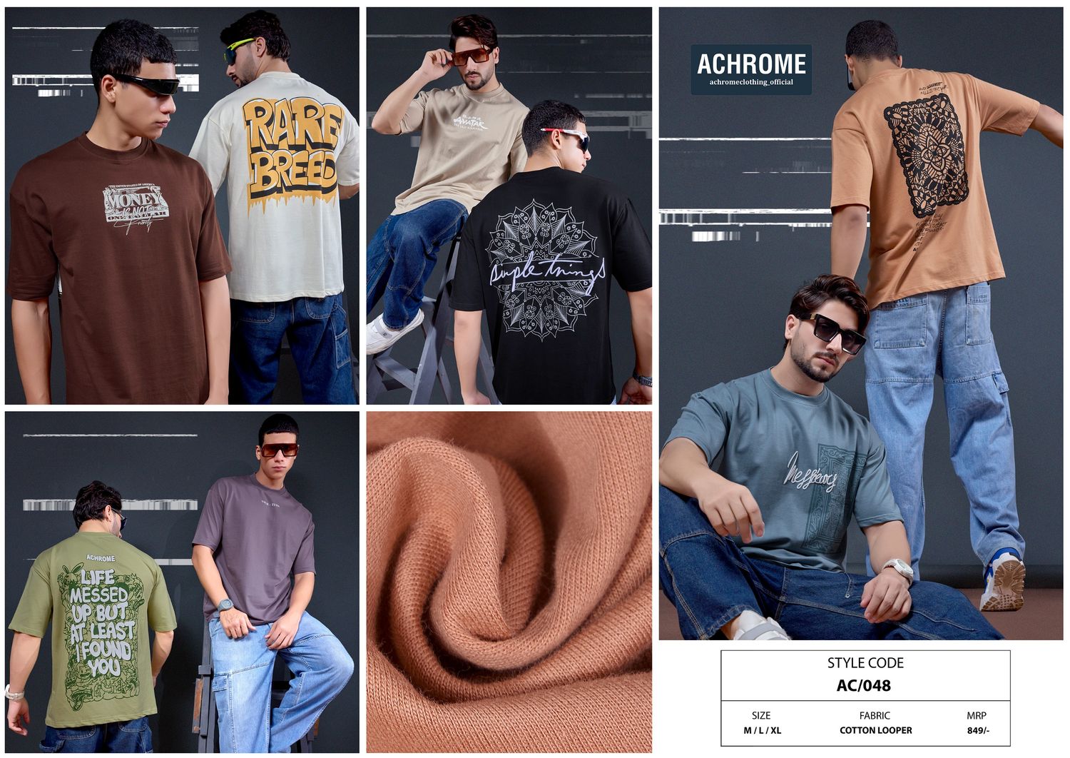 Achrome Premium Quality Oversize Cotton Round Neck Half Sleeve Men&#39;s T-shirt - 48 Pc