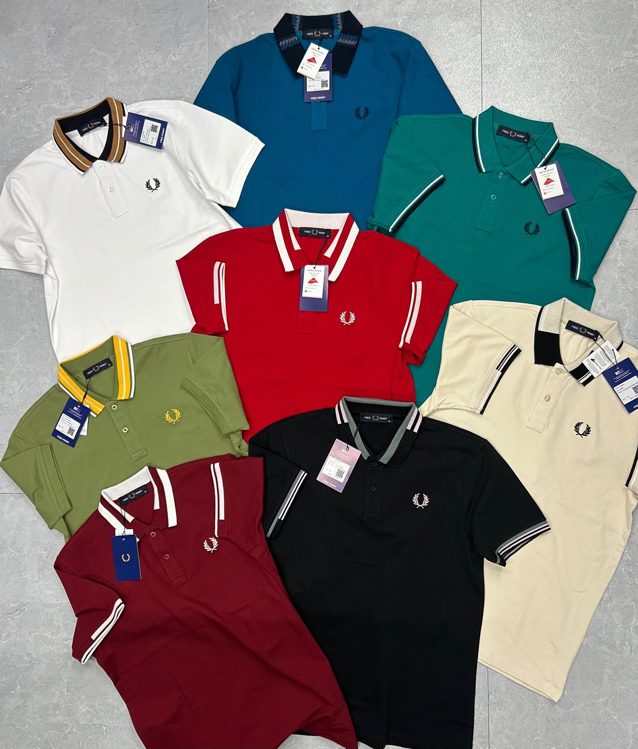 Fred Perry Premium Quality Cotton Lycra Collar Neck Half Sleeve Men&#39;s T-shirt - 62 Pc