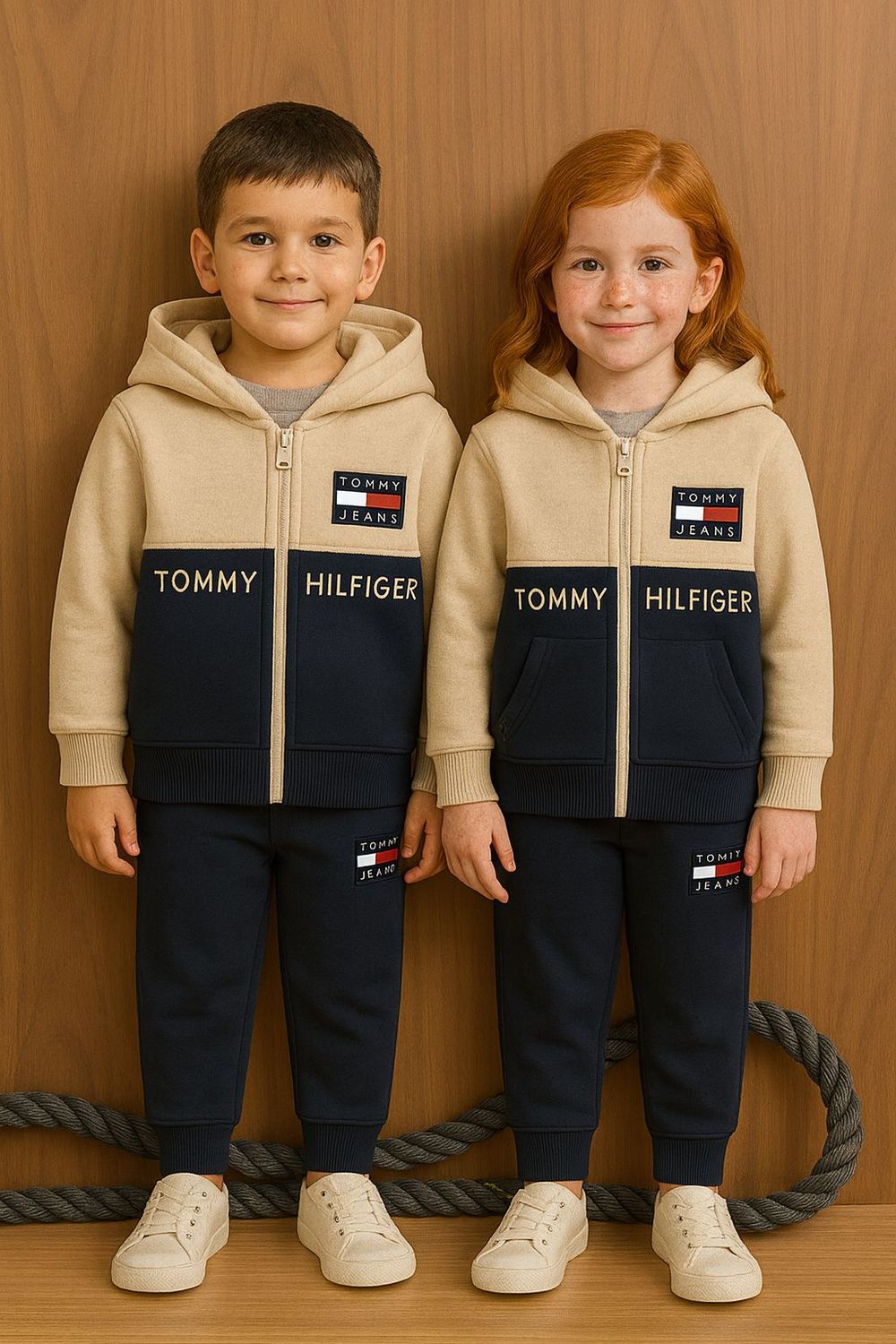 Tommy Hilfiger Premium Quality Cotton Kids Zipper Hoodie And Track Set Kids Tracksuit - 60 Pc