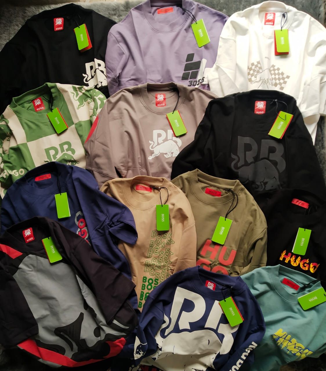 Hugo Boss &amp; Redbull Premium Quality Pure Cotton Oversized Dropshoulder Round Neck Half Sleeve Men&#39;s T-shirt - 55 Pc