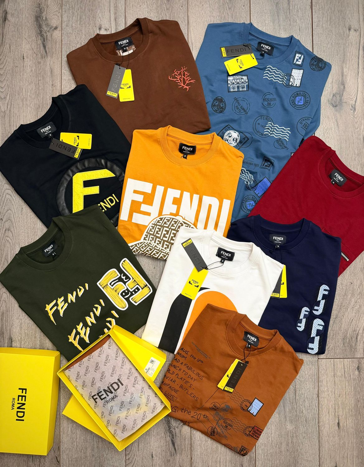 Fendi Premium Quality Cotton Drop Shoulder Crew Neck Half Sleeve Men&#39;s T-shirt - 42 Pc