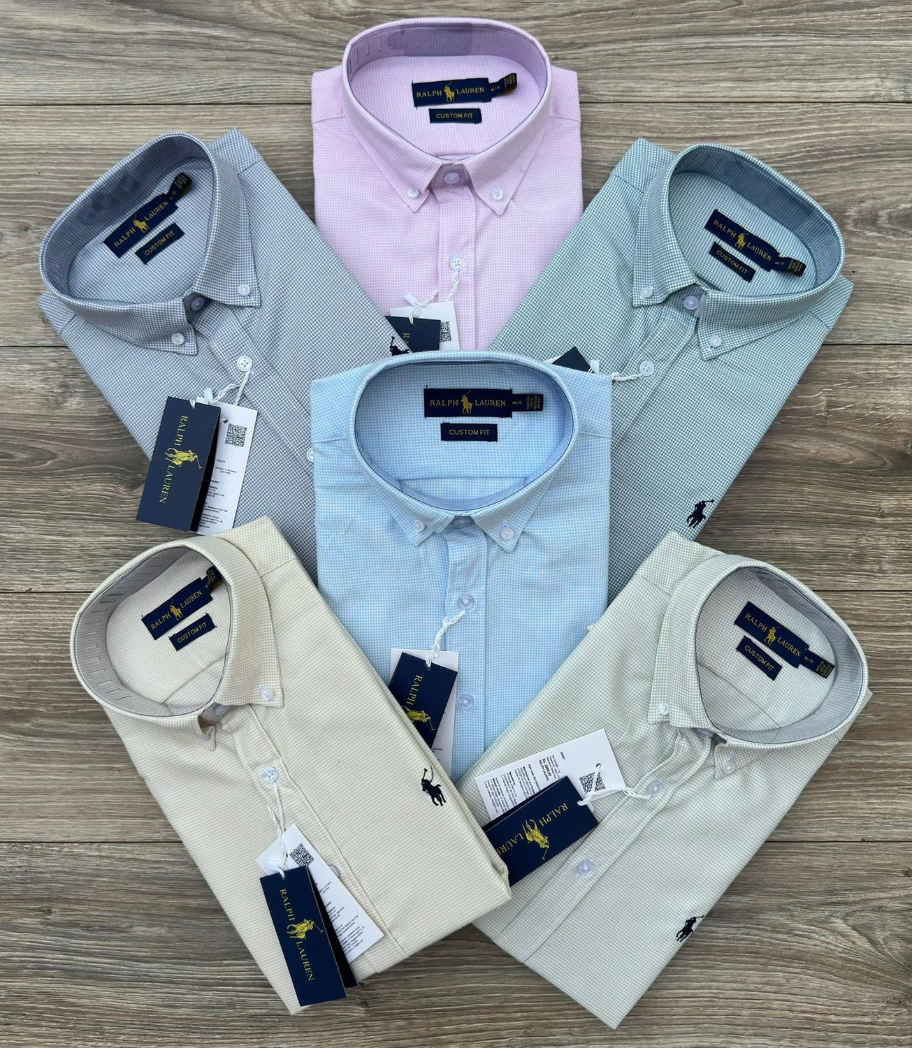 Ralph Lauren Premium Quality Cotton Oxford Mini Checks Collar Neck Full Sleeve Men&#39;s Shirt - 33 Pc