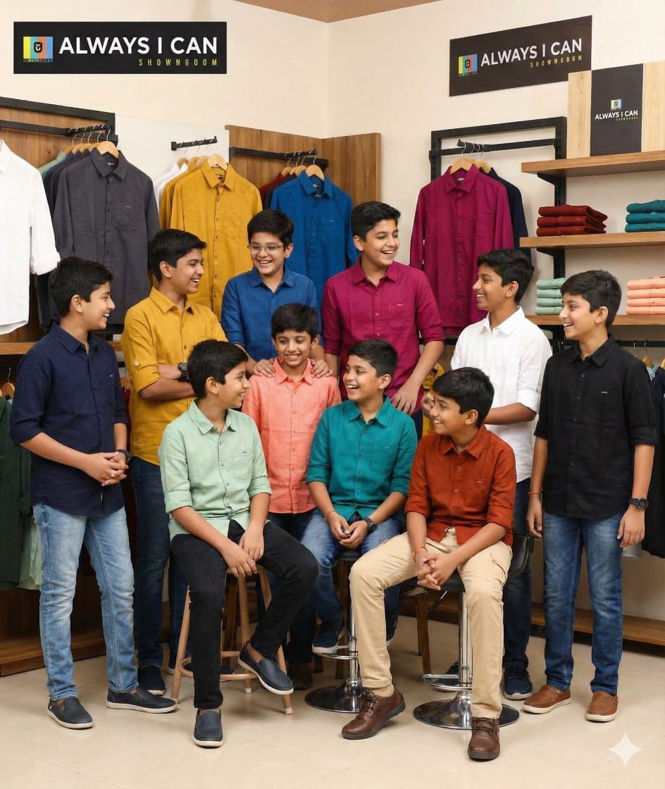 Always I Can Premium Quality Cotton Lenin Collar Neck Full Sleeve Kids &amp; Boy's Casual Shirt - 92 Pc