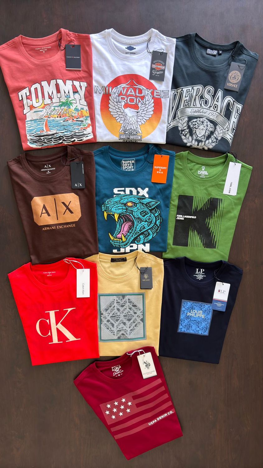 Multy Branded Premium Quality Crew Neck Full Sleeve Men's T-shirt - 44 Pc