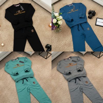 Tommy Hilfiger Premium Quality Cotton Round Neck Full Sleeve T-shirt &amp; Track Pant Kids Co-ord Set - 36 Set