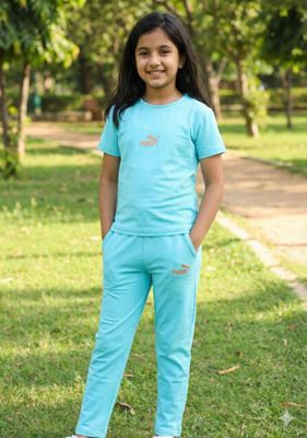 Puma Premium Quality Cotton Lycra Round Neck Half Sleeve &amp; Pant Girls Pajamas Set - 60 Pc