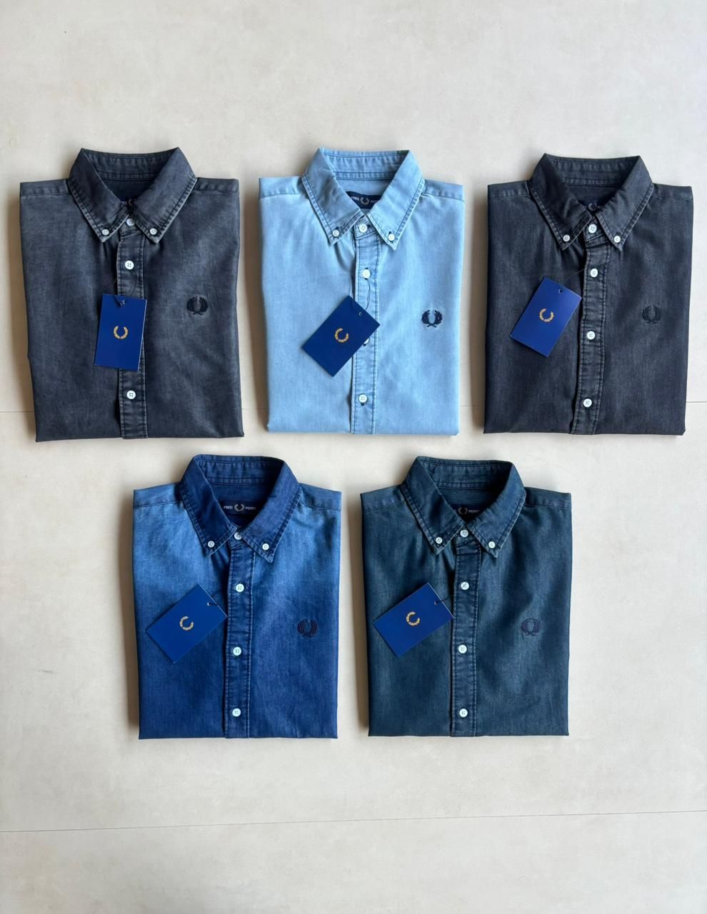 Fredperry Premium Quality Collar Neck Full Sleeve Men's Denim Shirts - 77 Pc