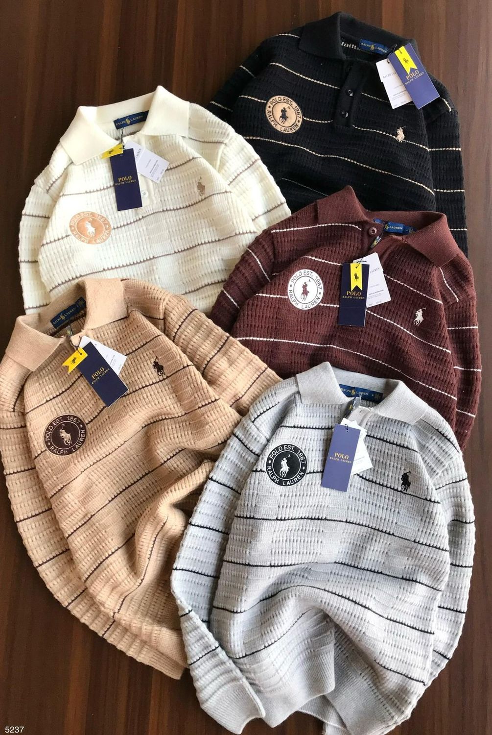 Ralph Lauren Premium Quality Imported Wool Fabric Full Sleeve Men's Polo Collar Pullover - 30 Pc