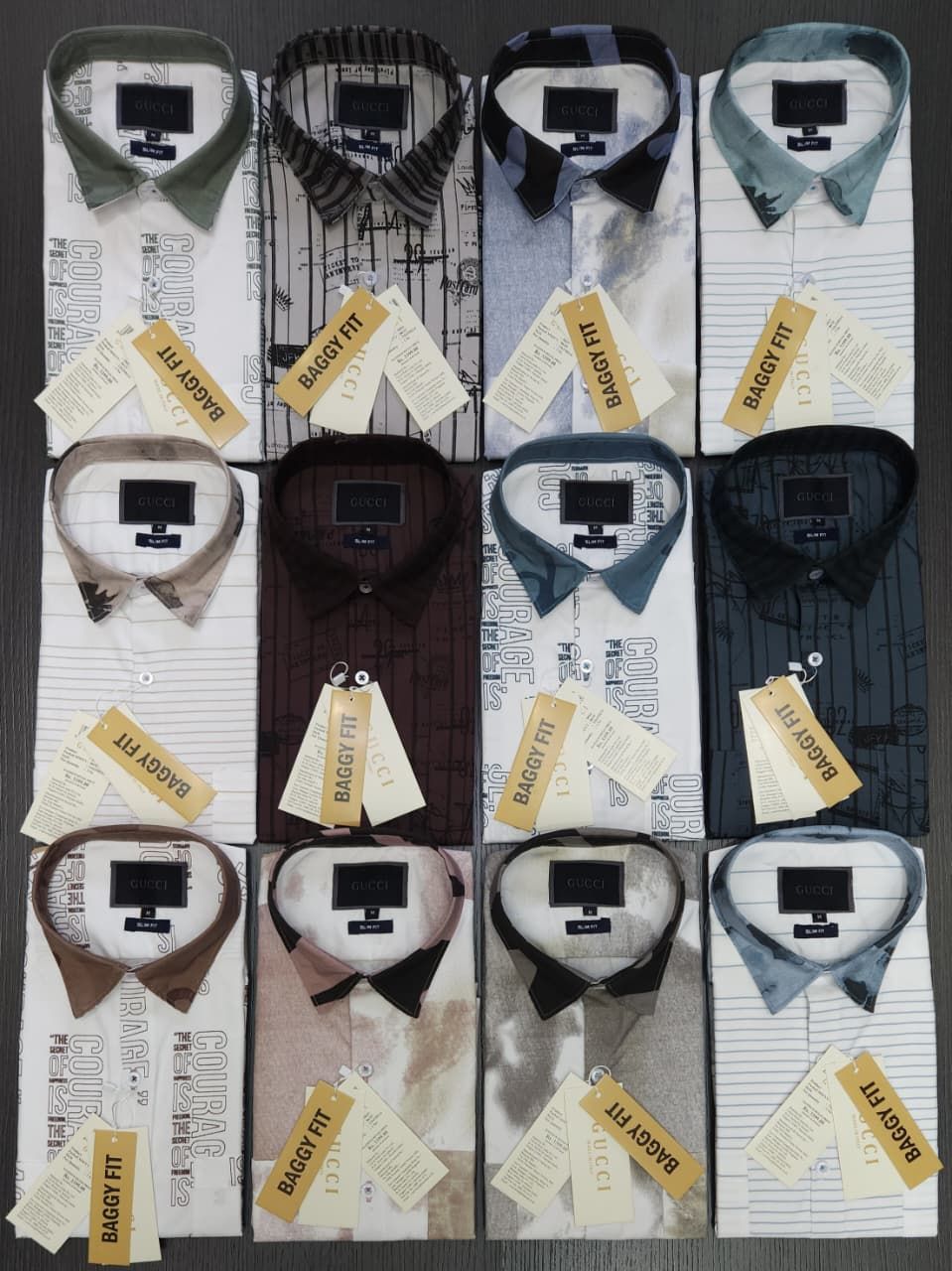 Gucci Premium Quality Fabric Hevay Poplin Peach Double Pocket Baggy Fit Colllar Neck Full Sleeve Men's Shirt - 52 Pc