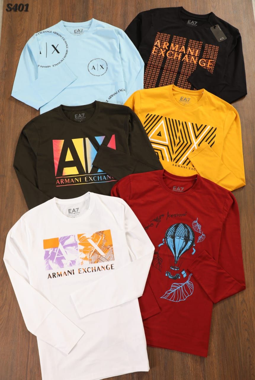 Armani Exchange Premium Quality Cotton Round Neck Full Sleeve Men's T-shirt - 40 Pc