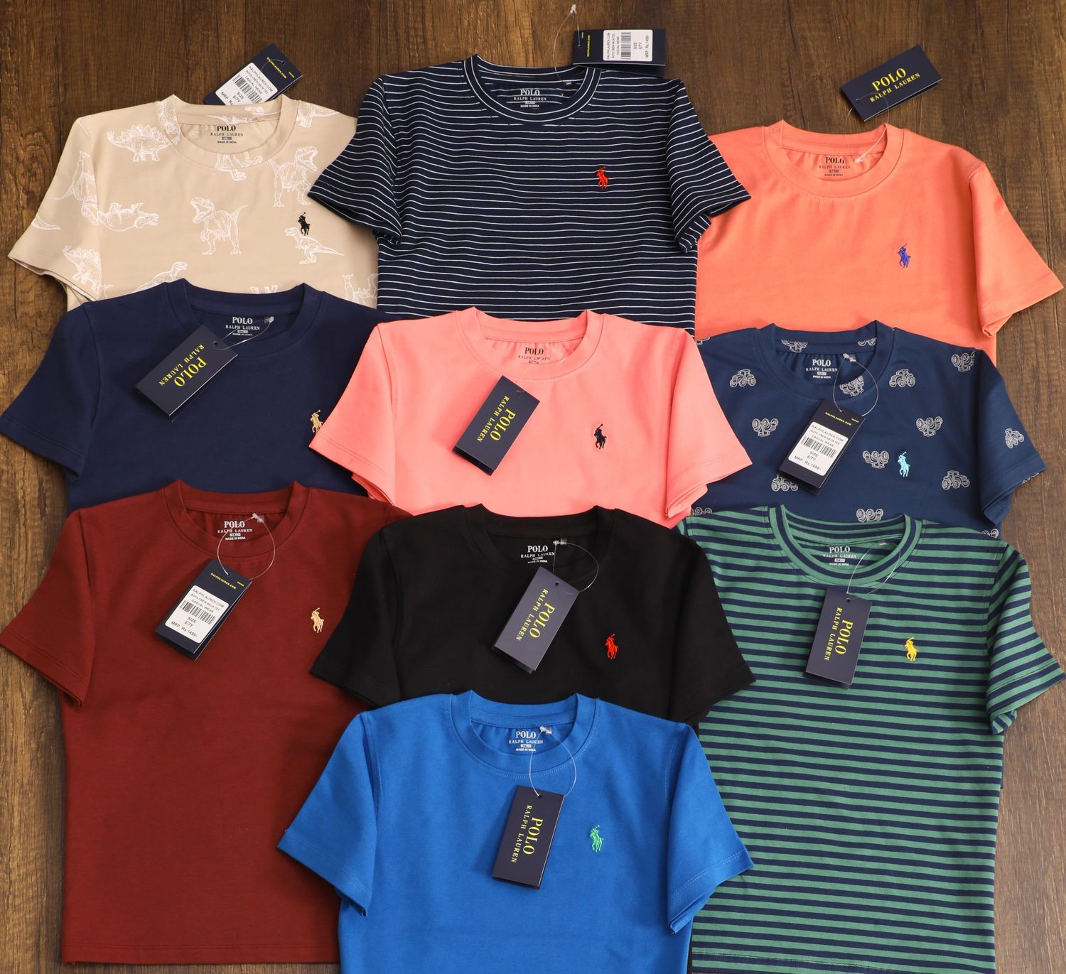 Ralph Lauren (Unisex) Premium Quality Cotton Lycra Round Neck Half Sleeve Kids Boy's &amp; Girl's T-shirt - 64 Pc