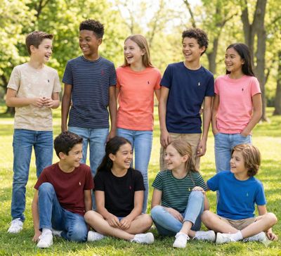 Ralph Lauren (Unisex) Premium Quality Cotton Lycra Round Neck Half Sleeve Kids Boy's &amp; Girl's T-shirt - 64 Pc