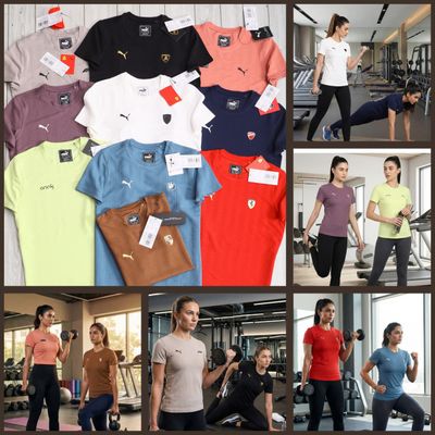 Puma Premium Quality Fourway Lycra Active Wear Round Neck Half Sleeve Women's T-shirt - 43 Pc