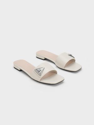 Genuine Leather Milky-White Flat Square Toe Sandals for Women - 90 pair