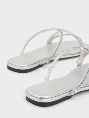 Fancy Silver simple diamond Straps Flat sandals for women-90 pair