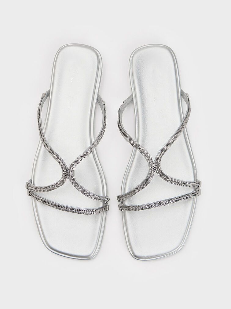 Fancy Silver simple diamond Straps Flat sandals for women-90 pair