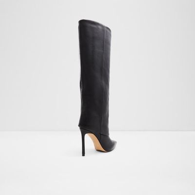 Women's Black Knee-High Stiletto Leather Boots - 90 PAIR