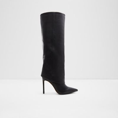 Women's Black Knee-High Stiletto Leather Boots - 90 PAIR