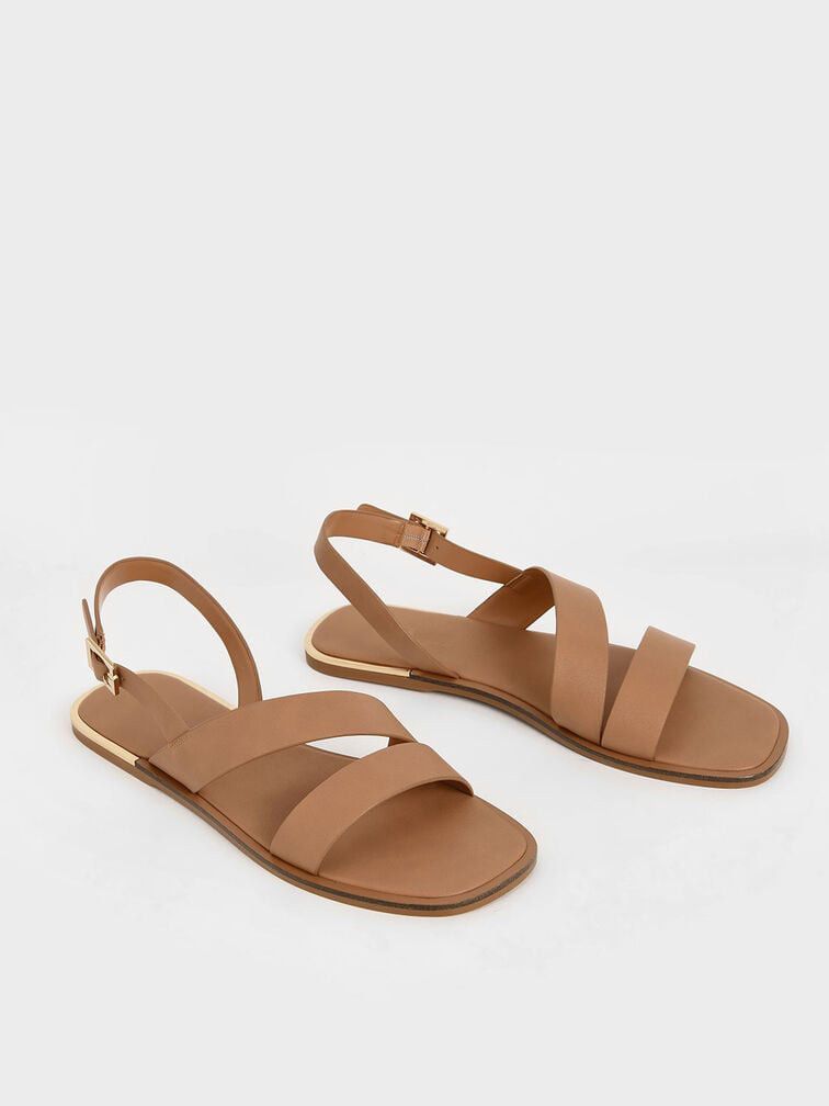 Trending Comfortable Brown PU Leather Flat Sandals for Women- 90 PAIR