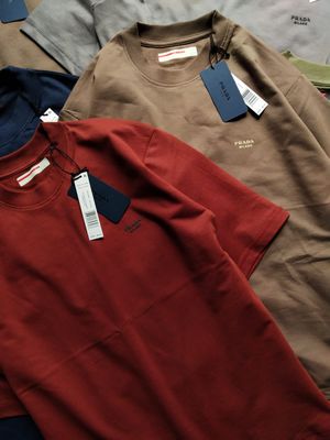 Prada Premium Quality Pure Cotton Oversized Dropshoulder Round Neck Half Sleeve Men's T-shirt - 48 Pc