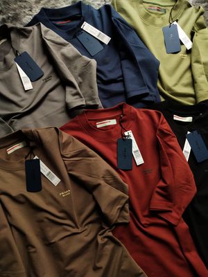 Prada Premium Quality Pure Cotton Oversized Dropshoulder Round Neck Half Sleeve Men's T-shirt - 48 Pc