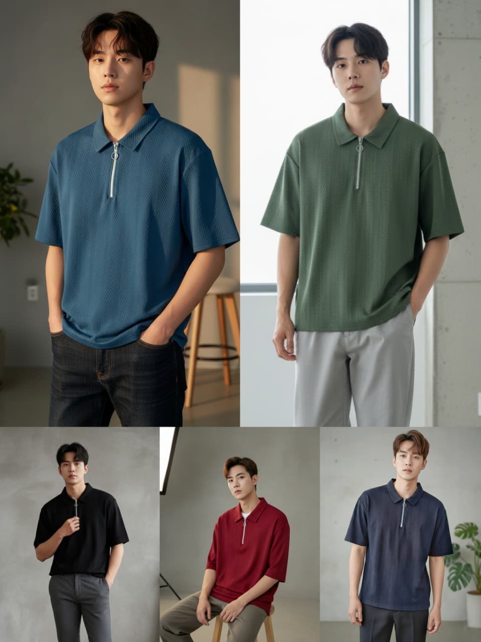 Zara Man Premium Quality Korean Style Zipper Collar Dropshoulder Men's T-shirt - 32 Pc