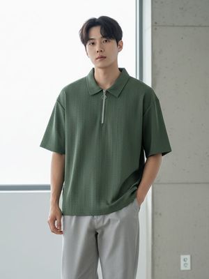 Zara Man Premium Quality Korean Style Zipper Collar Dropshoulder Men's T-shirt - 32 Pc
