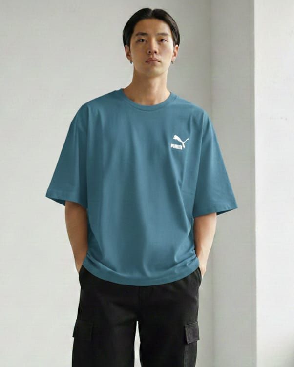 Puma Premium Quality Cotton Oversize drop shoulder Crew Neck Half Sleeve Men's T-shirt - 53 Pc