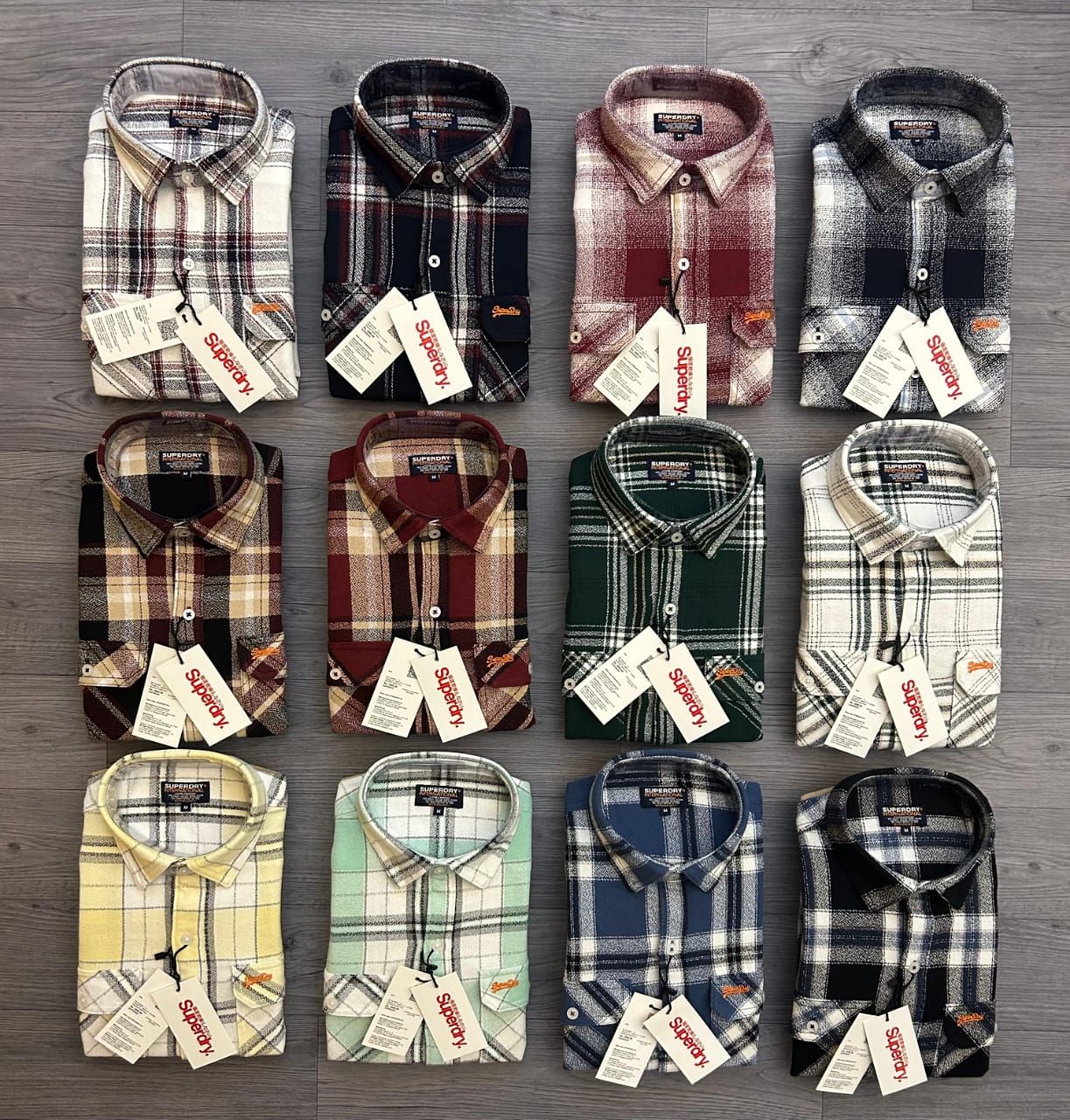 Superdry Premium Quality  Gold Heavy Grindel Chacks Fabric Slim Fit Full Sleeve Collar Neck Men's Shirt - 64 Pc