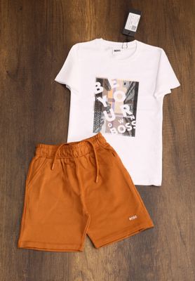Hugo Boss Premium Quality Combed Cotton Round Neck T-Shirt &amp; Shorts Set Kids Co-ord Set - 46 Set