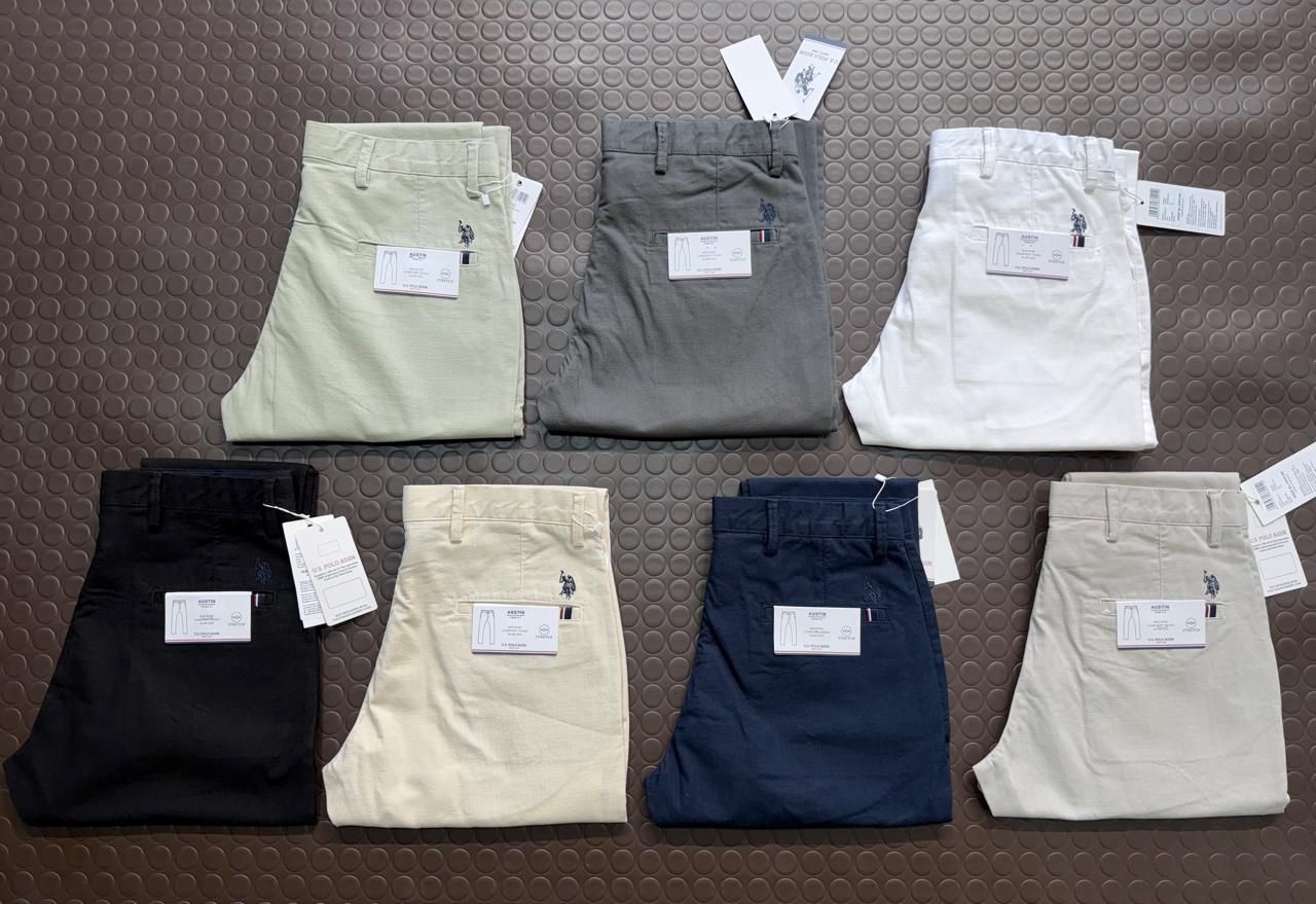 Us Polo Premium Quality Cotton Linen Slim Fit Lycra Men's Trousers - 70 Pc