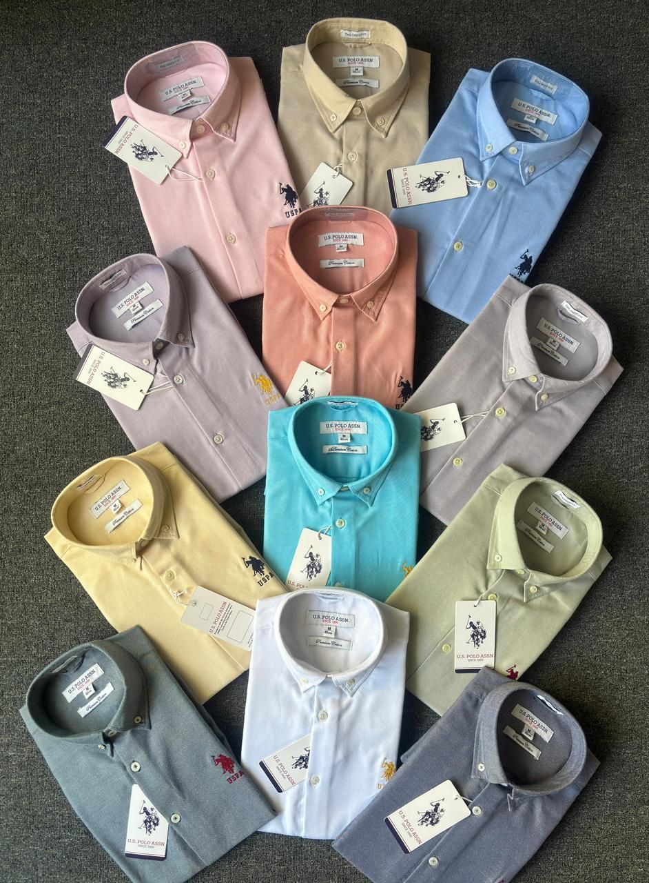 Us Polo Premium Quality Cotton Oxford Collar Neck Full Sleeve Plain Shirts - 65 Pc