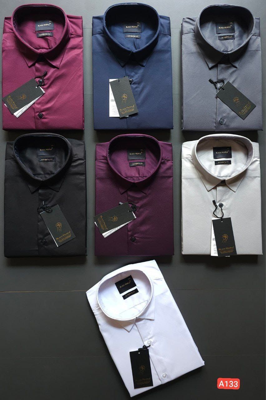 Black People Premium Quality Satin Lycra Collar Neck Full Sleeve Men's Shirt - 30 Pc