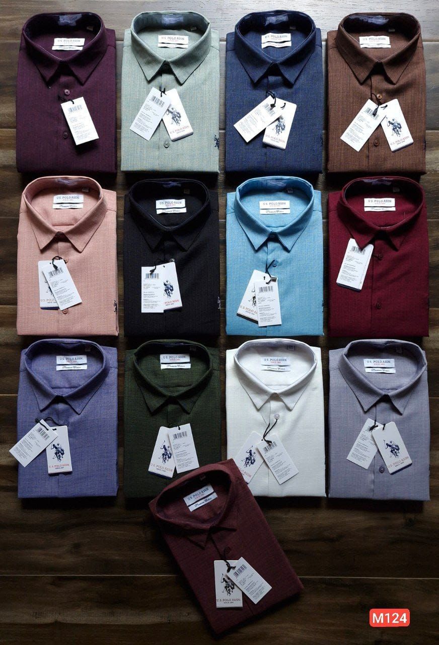 Us Polo ( Big Size ) Premium Quality Linen Collar Neck Full Sleeve Men's Shirt - 55 Pc
