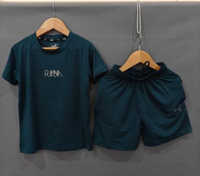 Puma Premium Quality 4Way Lycra Round Neck Half Sleeve T-Shirt &amp; Shorts Kids Co-ord Set - 56 Set