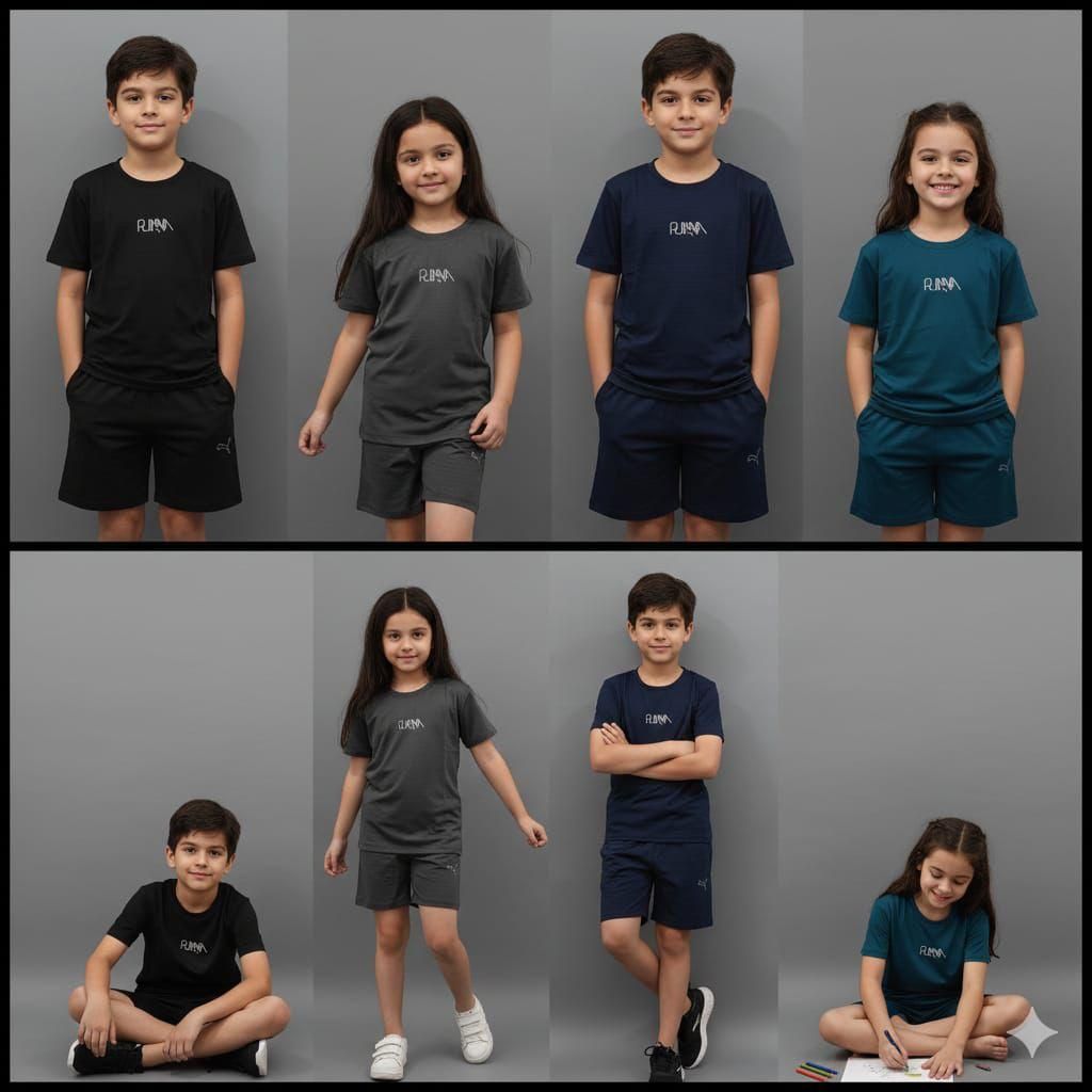 Puma Premium Quality 4Way Lycra Round Neck Half Sleeve T-Shirt &amp; Shorts Kids Co-ord Set - 56 Set