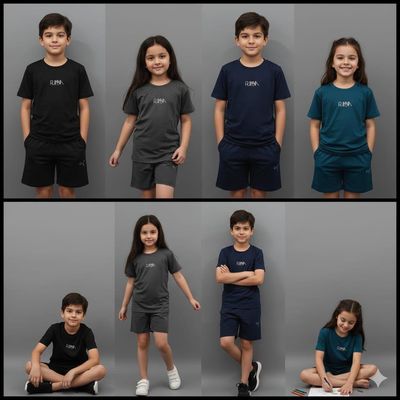 Puma Premium Quality 4Way Lycra Round Neck Half Sleeve T-Shirt &amp; Shorts Kids Co-ord Set - 56 Set