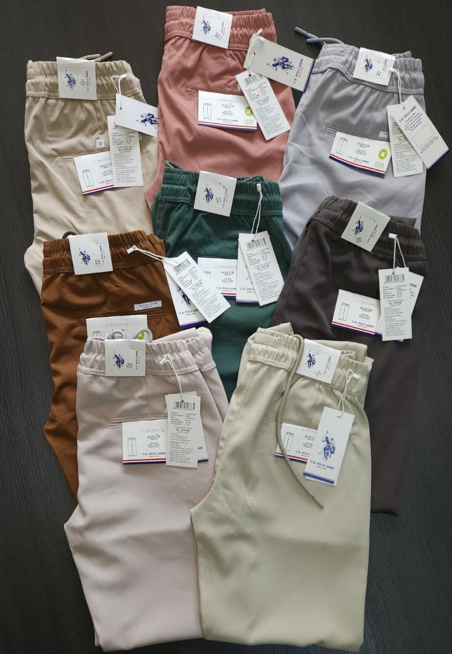 Us Polo Premium Quality Twill Peach Butter Fell Lycra Men's Trousers Pants - 36 Pc