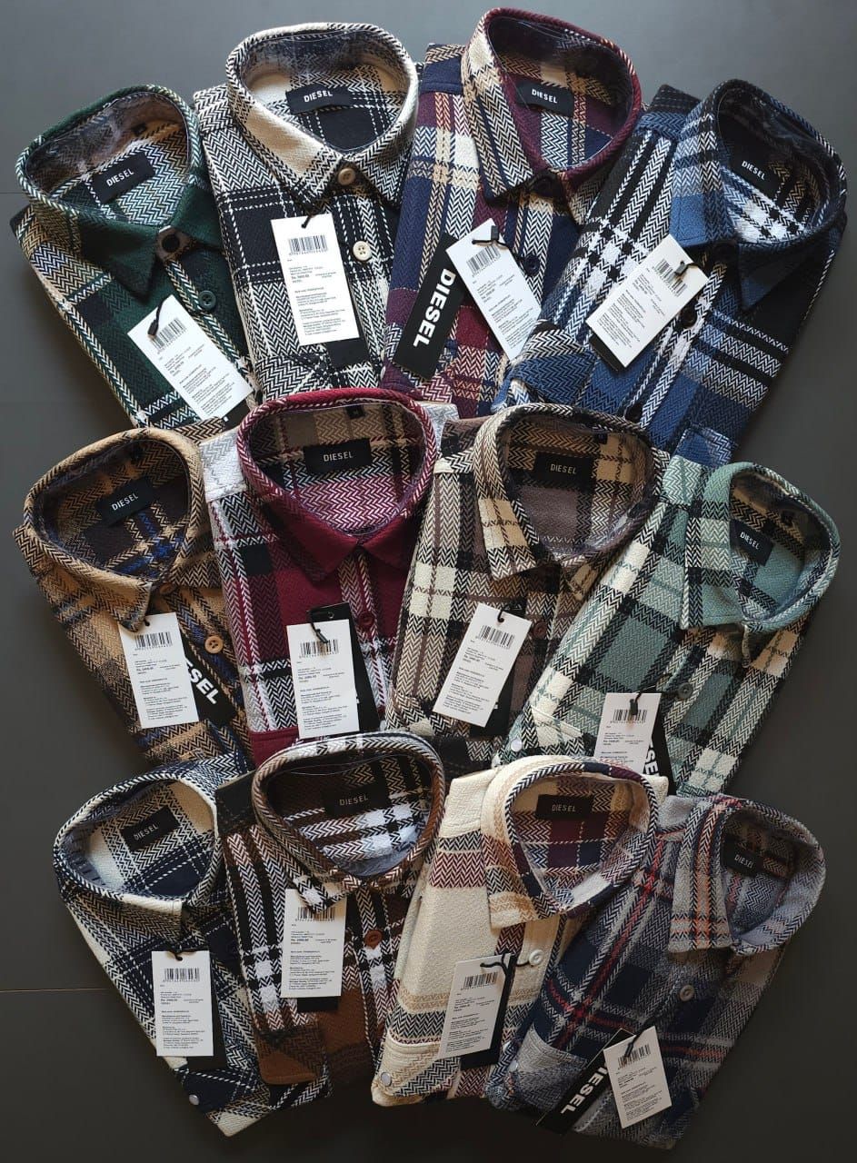 Diesel Premium Quality Heavy Stiff Canvas Collar &amp; Cuff Collar Neck Full Sleeve Men's Checks Shirt - 52 Pc