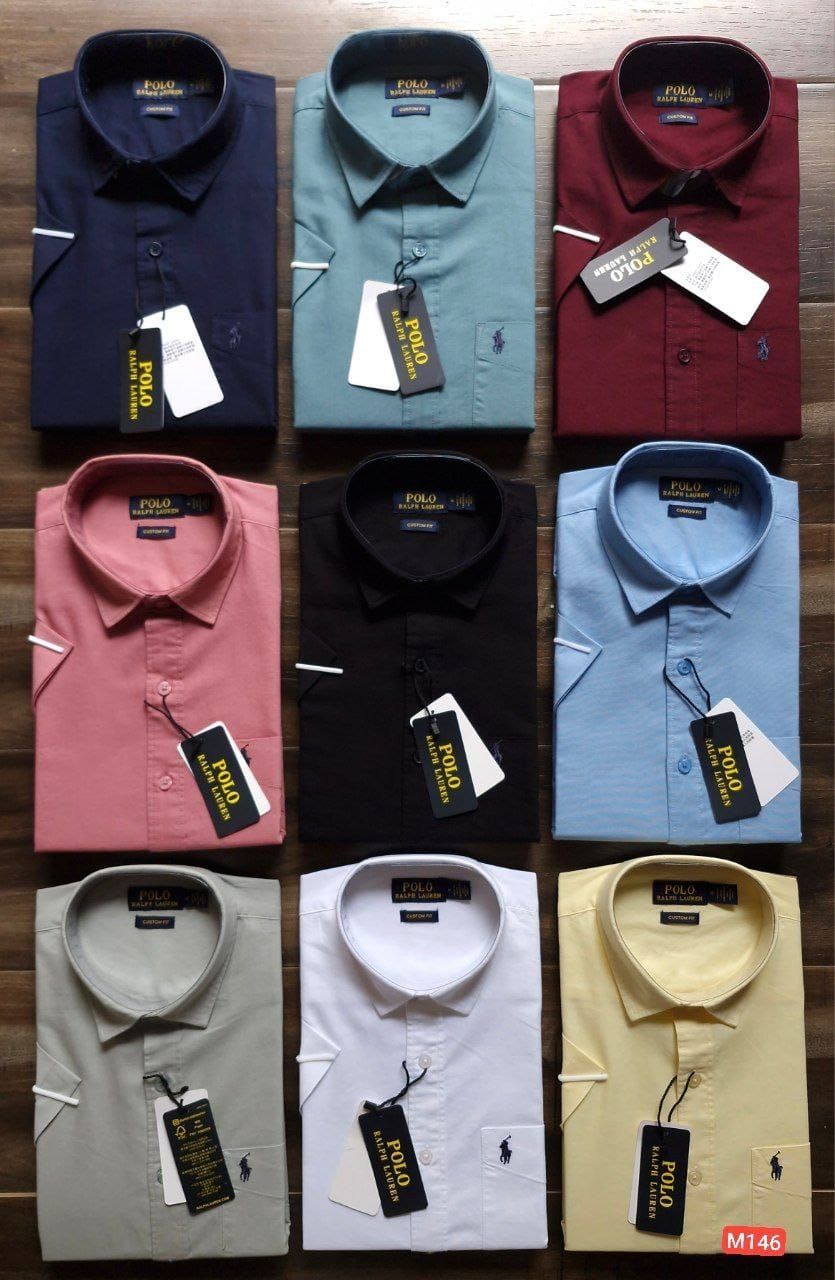 Ralph Lauren Premium Quality Cotton Oxford Plain Collar Neck Half Sleeve Men's Shirt - 40 Pc