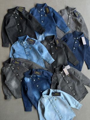 Ralph Lauren Premium Quality Collar Neck Full Sleeve Kid's Denim Shirt - 77 Pc