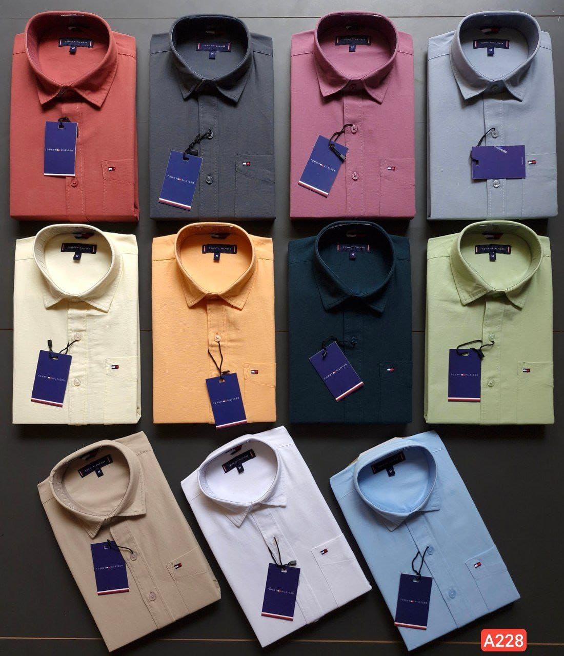 Tommy Hilfiger Premium Quality Cotton Linen Plain Collar Neck Full Sleeve Men's Shirt - 44 Pc