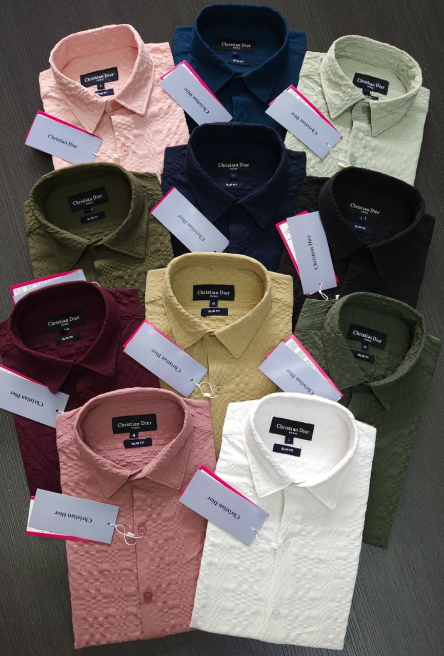 Christian Dior Premium Quality Lycra Collar Neck Full Sleeve Men's Shirt - 48 Pc
