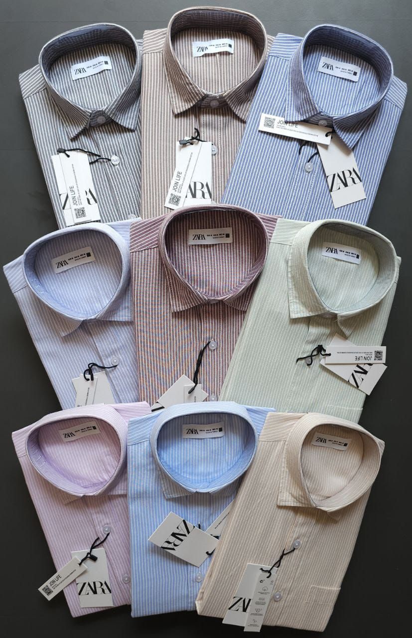 Zara Premium Quality Cotton Oxford Stripes Fabric Collar Neck Full Sleeve Men's Shirt - 36 Pc