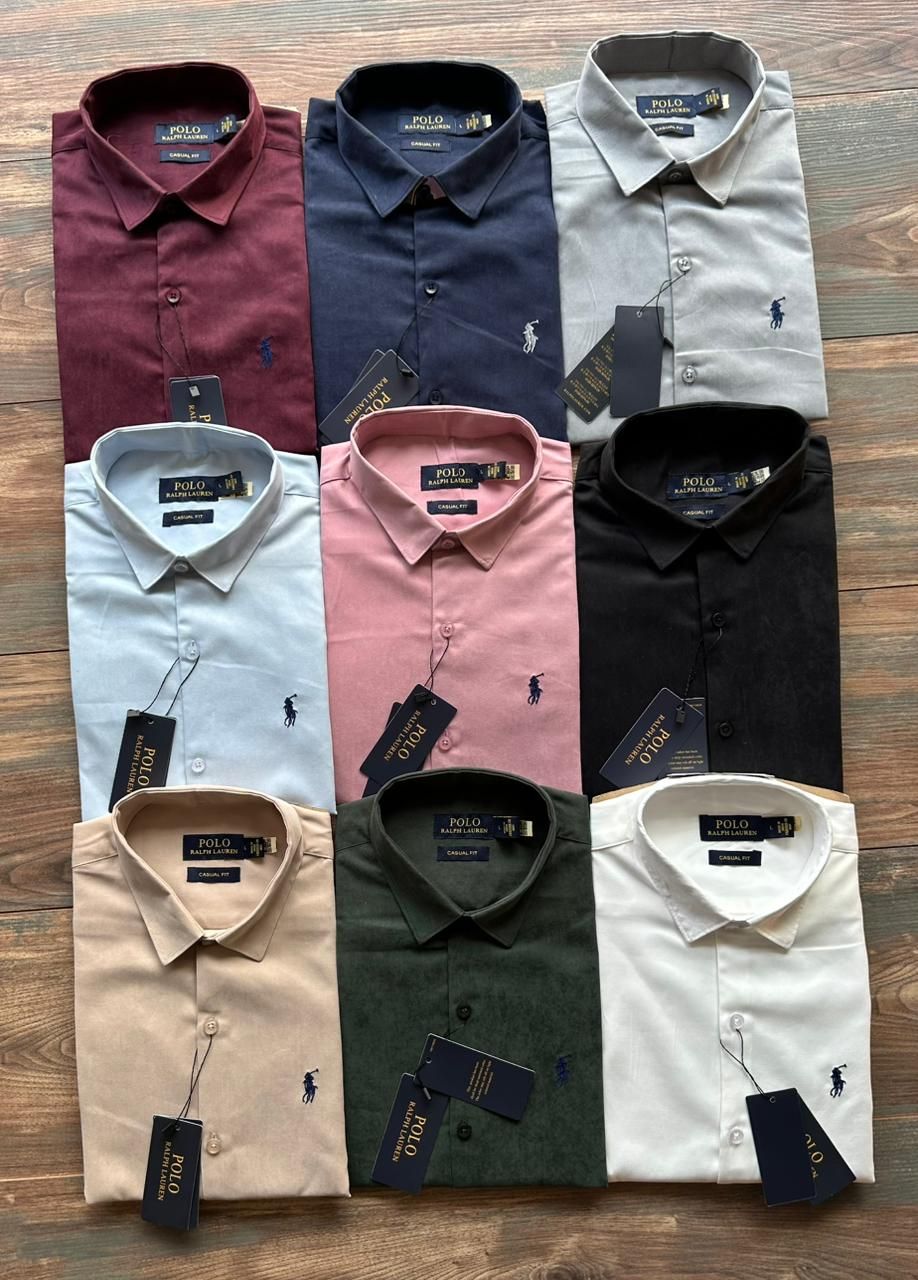 Ralph Lauren Premium Velvet Suede Fabric Quality Collar Neck Full Sleeve Men's Shirt - 40 Pc