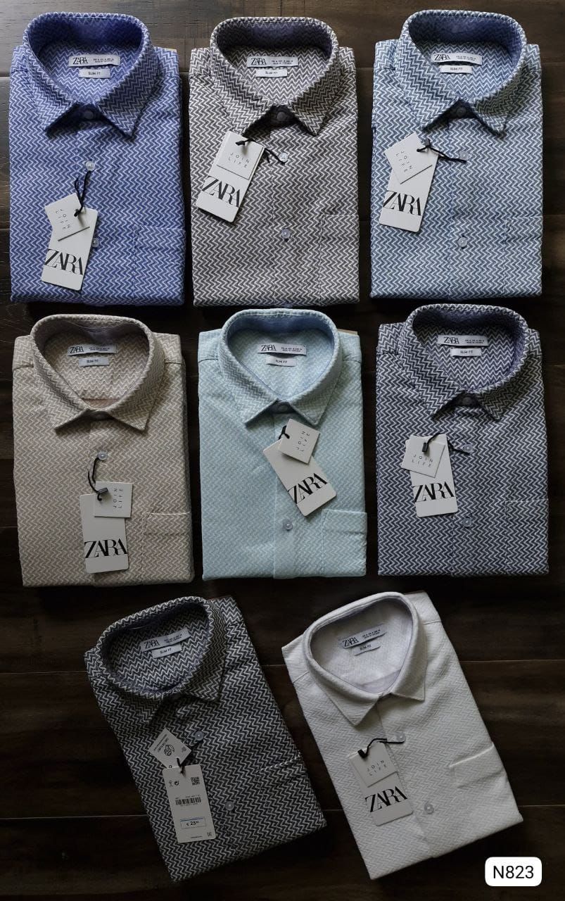 Zara Premium Quality Zig Zag Jacquard Fabric Collar Neck Full Sleeve Men's Shirt - 34 Pc