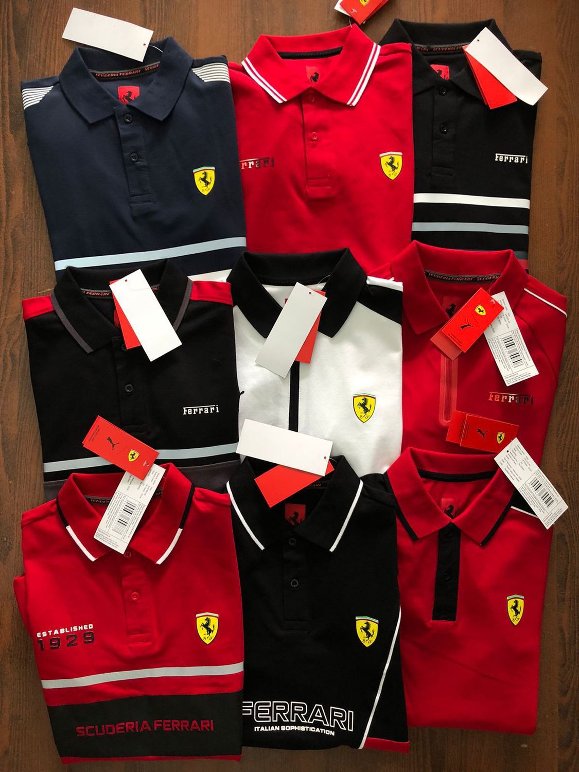 ​Ferrari Premium Quality Lycra Pique / 4way Elasthane Collar Neck Half Sleeve Men's T-shirt - 75 Pc