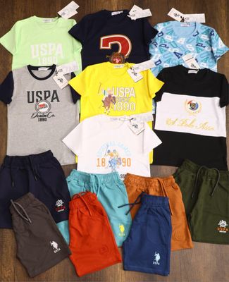 Us Polo Premium Quality Cotton Round Neck T-Shirt &amp; Shorts Kids Co-ord Set- 48 Set